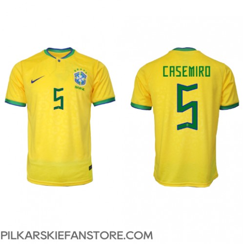 Tanie Strój piłkarski Brazylia Casemiro #5 Koszulka Podstawowej MŚ 2022 Krótkie Rękawy